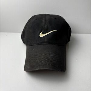 Vintage Nike 1990s Black Strap Back Hat Embroidered Streetwear Swoosh Logo